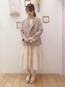 「スカラップ」｜「アイテム（ジャケット/アウター）」を使った、マジェスティックレゴン西宮ガーデンズ店スタッフさん（レディース・155cm）の春コーディネート
