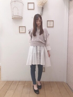 「MAJESTIC LEGON（マジェスティックレゴン）のアイテム（チュニック）」を使った、マジェスティックレゴン西宮ガーデンズ店スタッフさん（レディース・153cm）の夏コーディネート
