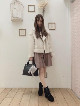 「コート」｜「アイテム（ライダースジャケット）」を使った、マジェスティックレゴン西宮ガーデンズ店スタッフさん（レディース・153cm）の冬コーディネート