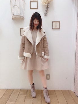 「新作」｜「アイテム（ライダースジャケット）」を使った、マジェスティックレゴン西宮ガーデンズ店スタッフさん（レディース・155cm）の冬コーディネート