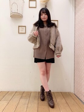 「モカ」｜「アイテム（その他アウター）」を使った、マジェスティックレゴン西宮ガーデンズ店スタッフさん（レディース・155cm）の冬コーディネート