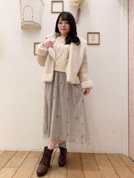 「刺繍」｜「アイテム（ライダースジャケット）」を使った、マジェスティックレゴン西宮ガーデンズ店スタッフさん（レディース・155cm）の冬コーディネート