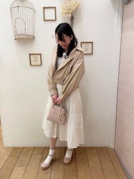 「ピンクベージュ」｜「アイテム（ライダースジャケット）」を使った、マジェスティックレゴン西宮ガーデンズ店スタッフさん（レディース・155cm）の冬コーディネート