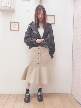 「マーメイド」｜「アイテム（ライダースジャケット）」を使った、マジェスティックレゴン西宮ガーデンズ店スタッフさん（レディース・153cm）の春コーディネート