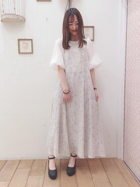 「バルーン袖」｜「アイテム（ワンピース/ドレス）」を使った、マジェスティックレゴン西宮ガーデンズ店スタッフさん（レディース・153cm）の春コーディネート