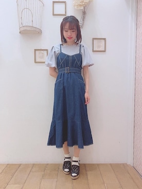 「バルーン袖」｜「アイテム（ワンピース/ドレス）」を使った、マジェスティックレゴン西宮ガーデンズ店スタッフさん（レディース・155cm）の春コーディネート
