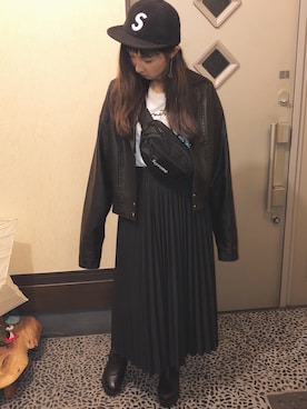「アニエスベー」｜「アイテム（ライダースジャケット）」を使った、のんさん（レディース・161cm）の秋コーディネート