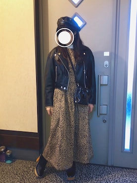 「SLY（スライ）のアイテム（ライダースジャケット）」を使った、のんさん（レディース・161cm）の冬コーディネート