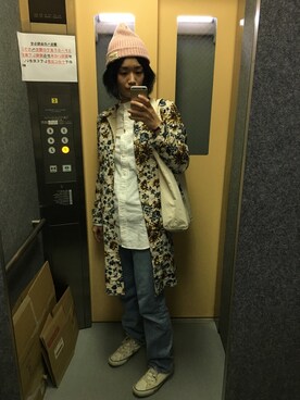 「RNA（アールエヌエー）のアイテム（ステンカラーコート）」を使った、猫村ひろみさん（レディース・166cm）の春コーディネート