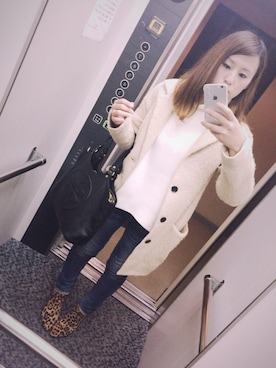 「Heather（ヘザー）のアイテム（ノーカラージャケット）」を使った、ayaさん（レディース・156cm）の冬コーディネート