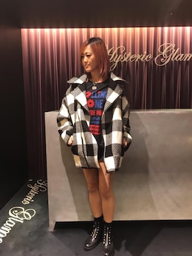 「オーバーコート」｜「アイテム（ライダースジャケット）」を使った、Yukaさん（レディース・155cm）の秋コーディネート