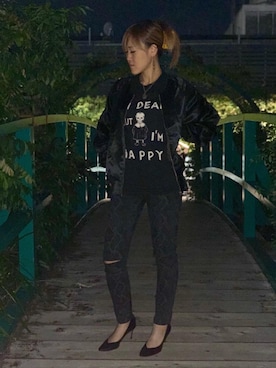 「スキニー」｜「アイテム（スカジャン）」を使った、Yukaさん（レディース・155cm）の秋コーディネート