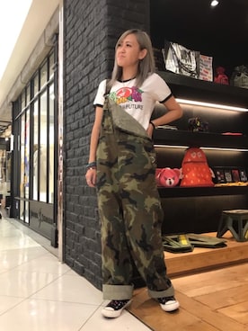 「ミリタリーコーデ」｜「アイテム（サロペット/オーバーオール）」を使った、Yukaさん（レディース・155cm）の夏コーディネート