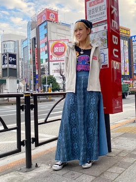 「ロックコーデ」｜「アイテム（ニットキャップ/ビーニー）」を使った、Yukaさん（レディース・155cm）の冬コーディネート