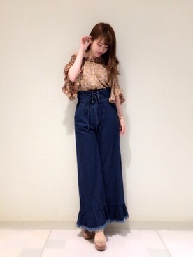 「Supreme.La.La.（シュープリームララ）のアイテム（パンツ）」を使った、Ayaka Hishizakiさん（レディース・156cm）の夏コーディネート