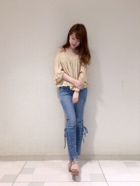 「Supreme.La.La.（シュープリームララ）のアイテム（パンツ）」を使った、Ayaka Hishizakiさん（レディース・156cm）の夏コーディネート