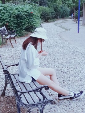 「SPAO（スパオ）のアイテム（Tシャツ/カットソー、ホワイト系）」を使った、-苍老少女-さん（レディース・165cm）の夏コーディネート