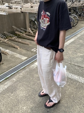 「usedのアイテム（その他パンツ、ホワイト系）」を使った、タカハシさん（メンズ）の夏コーディネート