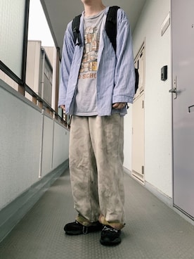 「フィンランド軍のアイテム（カーゴパンツ、ホワイト系）」を使った、タカハシさん（メンズ）の夏コーディネート