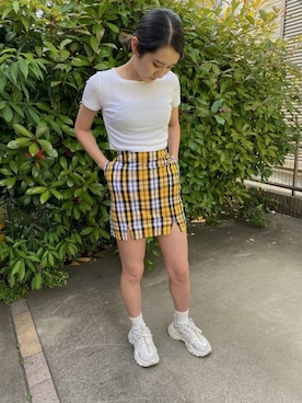「H&M（エイチ・アンド・エム）のアイテム（T Shirts、ホワイト系）」を使った、chihokaさん（レディース・158cm）の春コーディネート