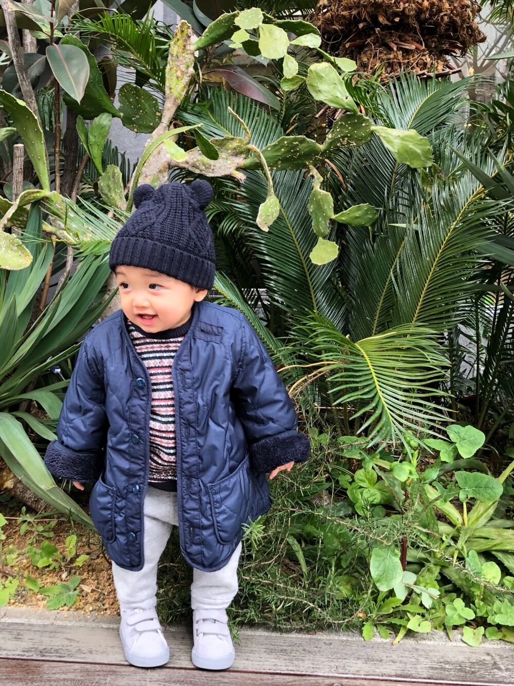 「キッズファッション、男の子コーデ、息子、息子コーデ、男の子、男の子ファッション」｜「FITHのアイテム（ジャケット/アウター、ブルー系）」を使った、kotaroさん（キッズ・70cm）の冬コーディネートの1枚目の写真