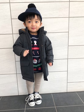 「PETIT BATEAU（プチバトー）のアイテム（ジャケット/アウター）」を使った、kotaroさん（キッズ・90cm）の冬コーディネート