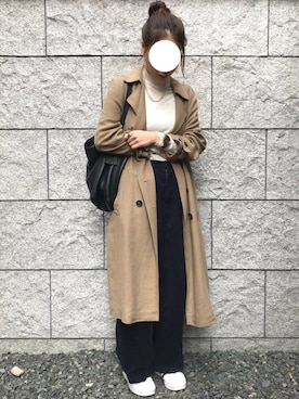 「コーデュロイパンツ」｜「アイテム（トレンチコート）」を使った、m___さん（レディース・165cm）の秋コーディネート