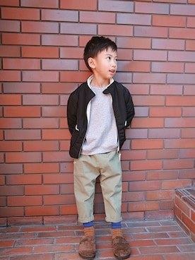 「SUNDAYSSUN」｜「アイテム（その他アウター）」を使った、DIL baby&kids shopさん（キッズ・110cm）の秋コーディネート