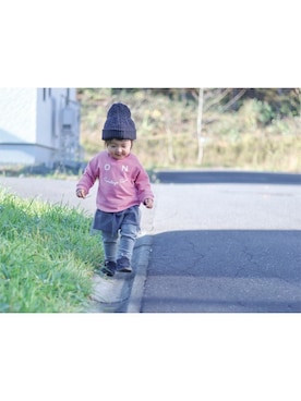 「アイテム（スウェット、ピンク系）」を使った、DIL baby&kids shopさん（キッズ・90cm）の秋コーディネート