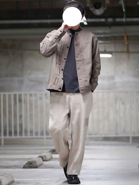 「ノーカラーシャツ」｜「アイテム（ブルゾン）」を使った、なおゑさん（メンズ・180cm）の春コーディネート