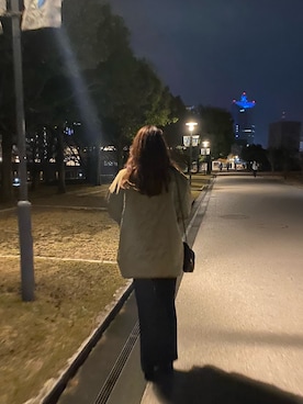 「classicalelf（クラシカルエルフ）のミドル丈ノーカラー無地波型キルティングジャケット（ノーカラージャケット、グリーン系）」を使った、rinoさん（レディース・165cm）の冬コーディネート