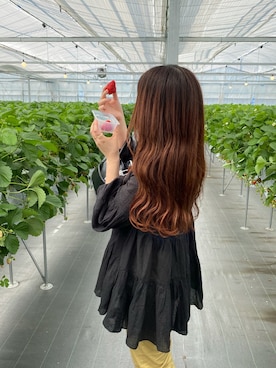 「GLOBAL WORK（グローバルワーク）のエアリーボイルティアードブラウス/929273（シャツ/ブラウス、ブラック系）」を使った、rinoさん（レディース・165cm）の春コーディネート