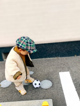 「サッカー」｜「アイテム（ハンチング/ベレー帽）」を使った、HACHI ☺︎さん（キッズ・70cm）の冬コーディネート