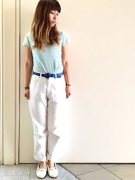 「アイテム（モカシン/デッキシューズ）」を使った、noguchiさん（レディース・158cm）の夏コーディネート