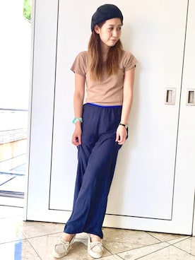 「アイテム（モカシン/デッキシューズ、グレー系）」を使った、noguchiさん（レディース・158cm）の夏コーディネート