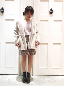 「archives（アルシーヴ）のアイテム（ムートンコート）」を使った、유카⑅⃝さん（レディース・156cm）の秋コーディネート
