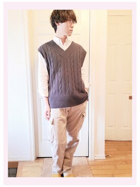 「Samansa Mos2 blue（サマンサモスモスブルー）のアイテム（ベスト）」を使った、junさん（メンズ・178cm）の春コーディネート