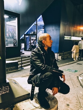 「ALLSAINTS（オールセインツ）のアイテム（ライダースジャケット）」を使った、Mameさん（メンズ・168cm）の冬コーディネート