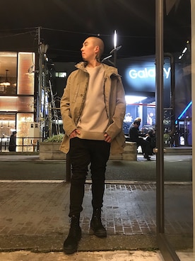 「ALLSAINTS（オールセインツ）のアイテム（ミリタリージャケット）」を使った、Mameさん（メンズ・168cm）の冬コーディネート