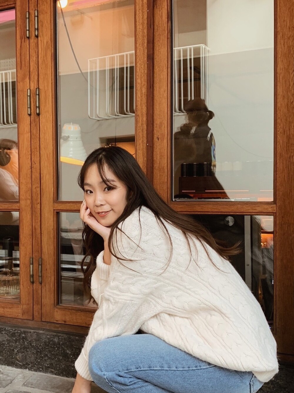 「ootd、outfit、コーデ、ニット、白ニット、白ニットコーデ、シンプル、シンプルコーデ」｜「jammlyのアイテム（ニット/セーター、ホワイト系）」を使った、hannannyさん（レディース・153cm）の秋コーディネートの1枚目の写真