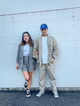 「CONVERSE（コンバース）のアイテム（スニーカー、ベージュ系）」を使った、sukeryo5さん（メンズ）の春コーディネート