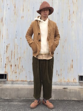 「ハンティングジャケット」｜「アイテム（スリッポン）」を使った、 な さん（メンズ・173cm）の冬コーディネート