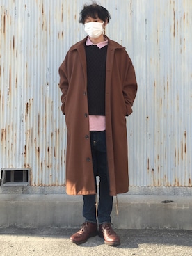 「neos（ネオス）のアイテム（ステンカラーコート）」を使った、 な さん（メンズ・174cm）の冬コーディネート