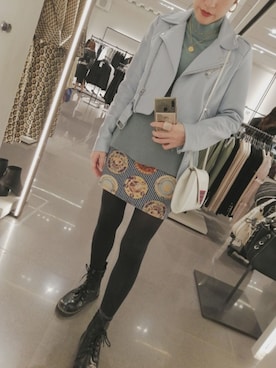 「blue」｜「アイテム（ライダースジャケット）」を使った、acupofteaさん（レディース・155cm）の冬コーディネート