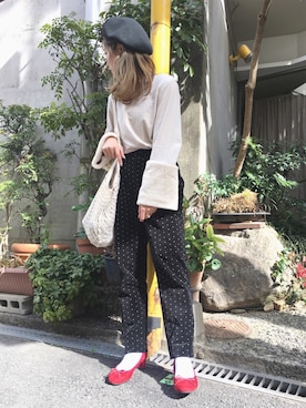 「ハイトーンカラー」｜「アイテム（ハンチング/ベレー帽）」を使った、安中亜美さん（レディース・148cm）の冬コーディネート