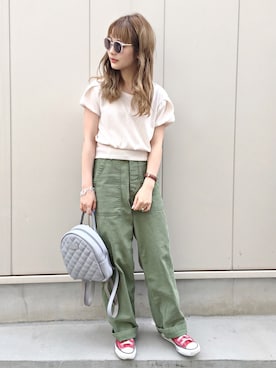 「Grafeaのアイテム」を使った、安中亜美さん（レディース・148cm）の夏コーディネート