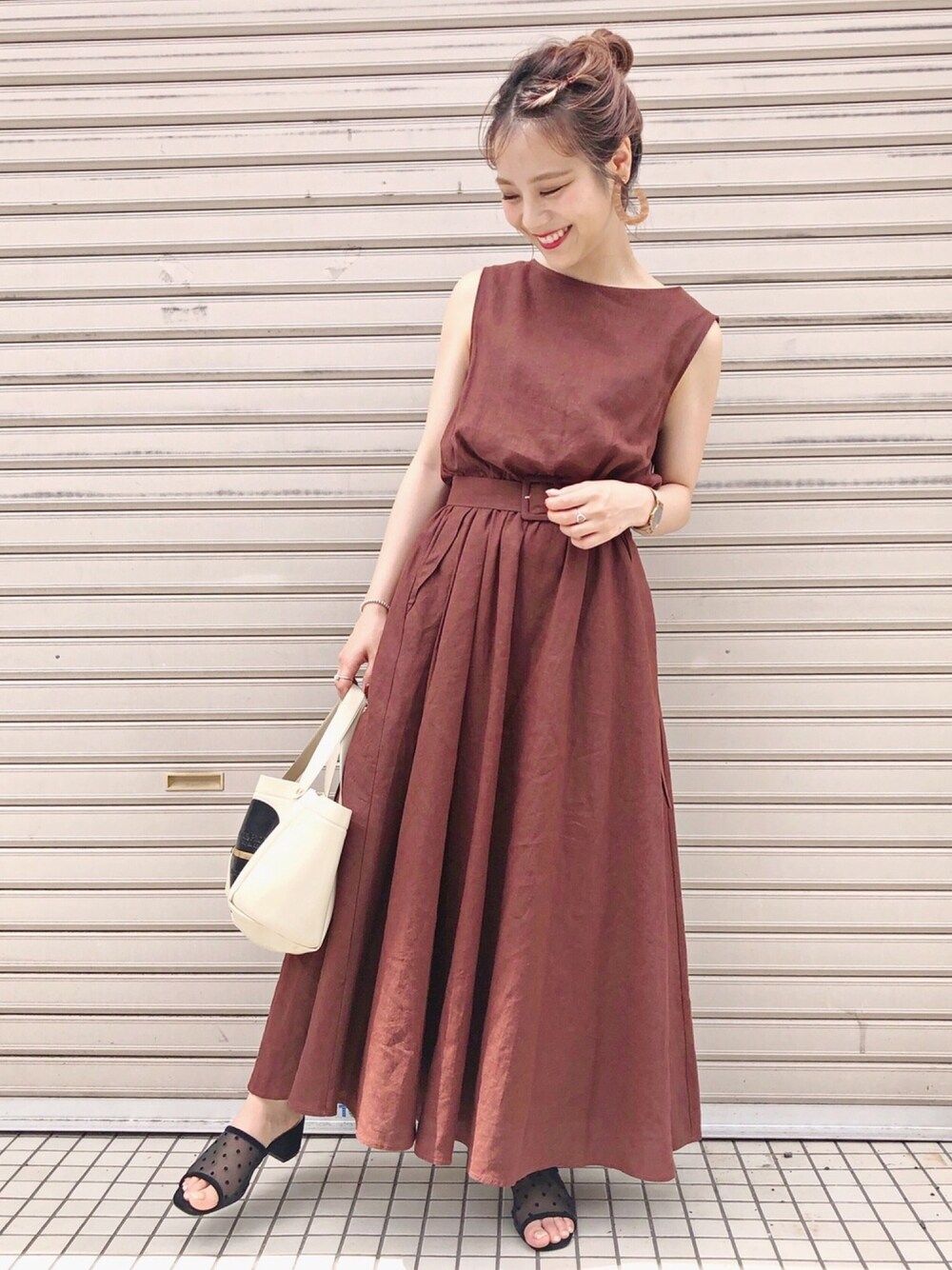 SLOBE IENA ベルト付きノースリーブロングワンピース グリーン  