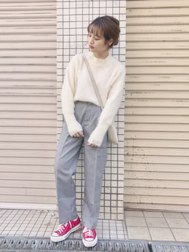 「flower（フラワー）のアイテム（パンツ）」を使った、安中亜美さん（レディース・149cm）の冬コーディネート