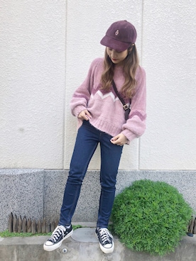 「flower」｜「アイテム（帽子）」を使った、安中亜美さん（レディース・149cm）の冬コーディネート