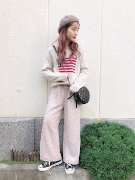 「flower（フラワー）のアイテム（パンツ）」を使った、安中亜美さん（レディース・149cm）の春コーディネート